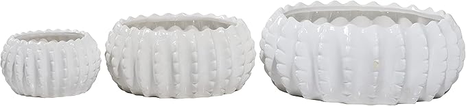 Deco 79 Ceramic Indoor Outdoor Planter Small Planter Pot, Set of 3 Planters 17", 11", 8"W, White