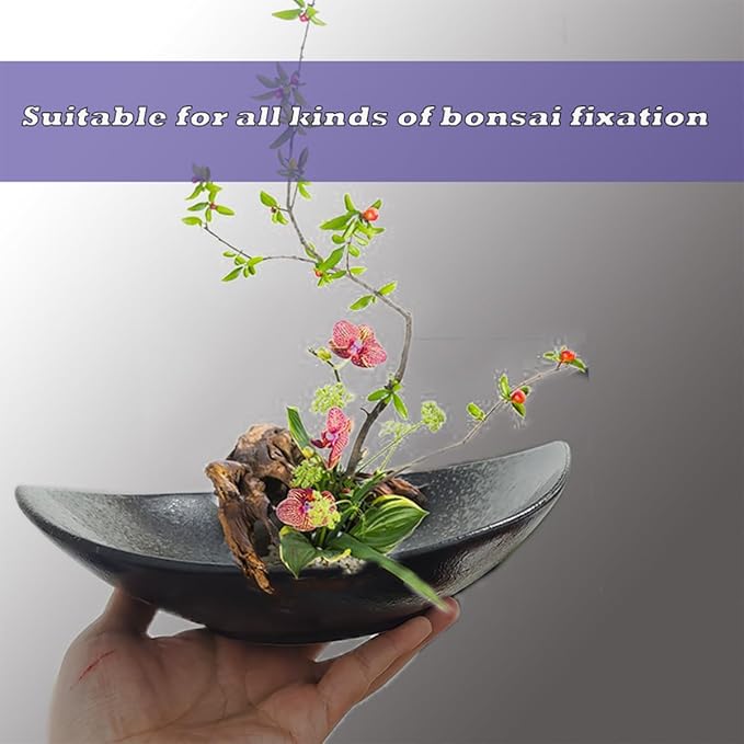 Japanese Ikebana Vase Kit,2inch Flower Frog Kanzan with 9inch Bowl Vase - Floral Frog Included,Various Styles (Frosted, Hammering Pattern)