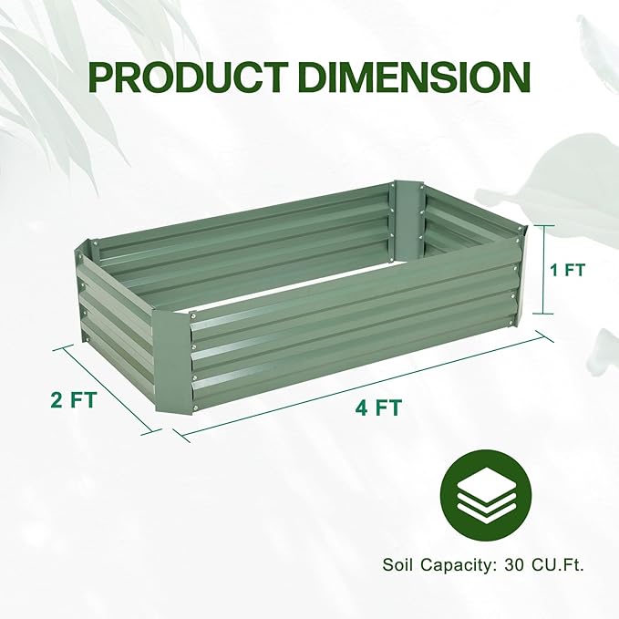Aoodor 4 x 2 x 1 ft Raised Garden Bed for Patio Garden Lawn, Bed Only, Set of 2