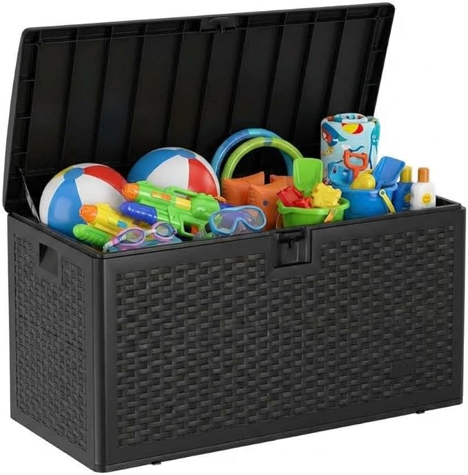120 Gallon Waterproof Resin Deck Box Large Lockable Storage Container with Hydraulic Rod for Patio Furniture Tools Pool Garden Outdoor Indoor Black 50"L x 26"W x 25"H