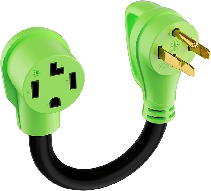 4 Prong 50 Amp to 30 Amp EV Dryer Charger Adapter Cord, Compatible with EV and Dryer Use, STW, 10AWG, for Level 2 EV and Dryer Plug Conversion, NEMA 14-50P to 14-30R, 125V/250V, 1FT, Green