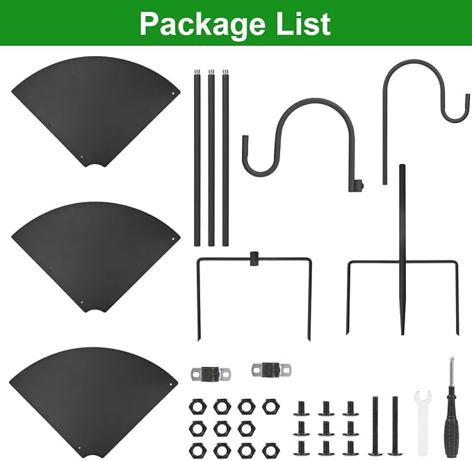 Bird Feeder Pole with Squirrel Baffle, 80" Tall Heave Duty Pole with Double Shepherd Hook 5 Prongs Base for Outdoor Hummingbird Feeders (No Bird Feeder)