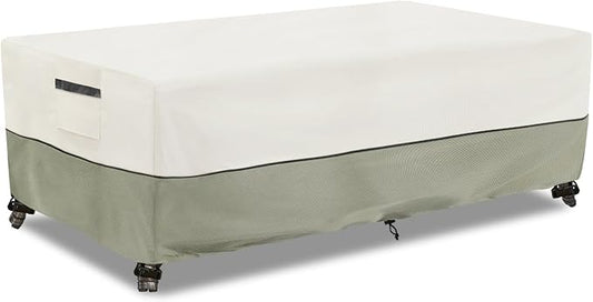 Outdoor Coffee Table Cover,Waterproof Rectangular Patio Small Side Table Cover,36 x 24 x 16 inch,Outdoor Table Covers Waterproof Rectangle,White&Grey-green.