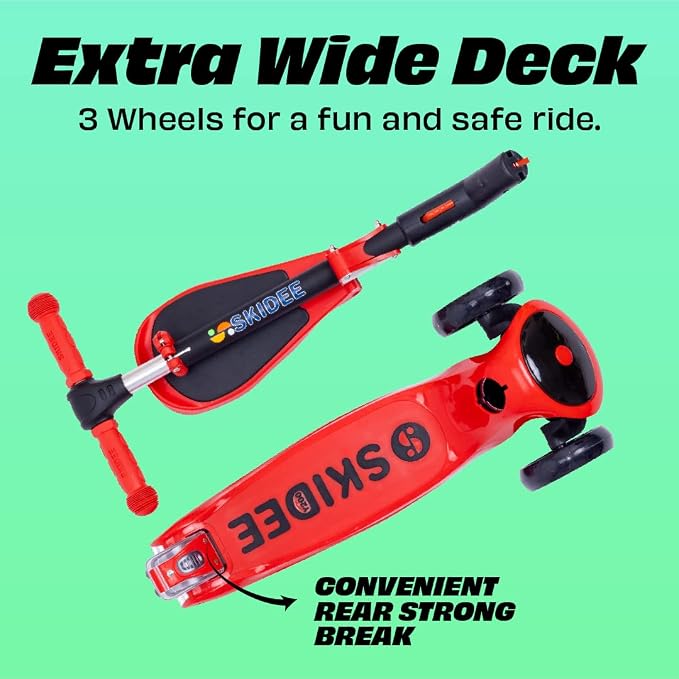 SKIDEE Kick Scooter for Kids Ages 3-5 | Foldable 3 Wheel Scooter with Lean-to-Steer, Adjustable Height, Removable Seat & LED Light Wheels | Toddler Scooter Up to 12 Year Old Boys/Girls