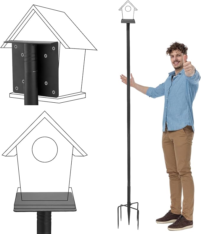 Bird Feeder Pole for Outdoors - 82in Tall Adjustable Heavy Duty Bird House Feeding Station with 5-Prong Anchor for Outside Garden Wild Bluebirds Watching