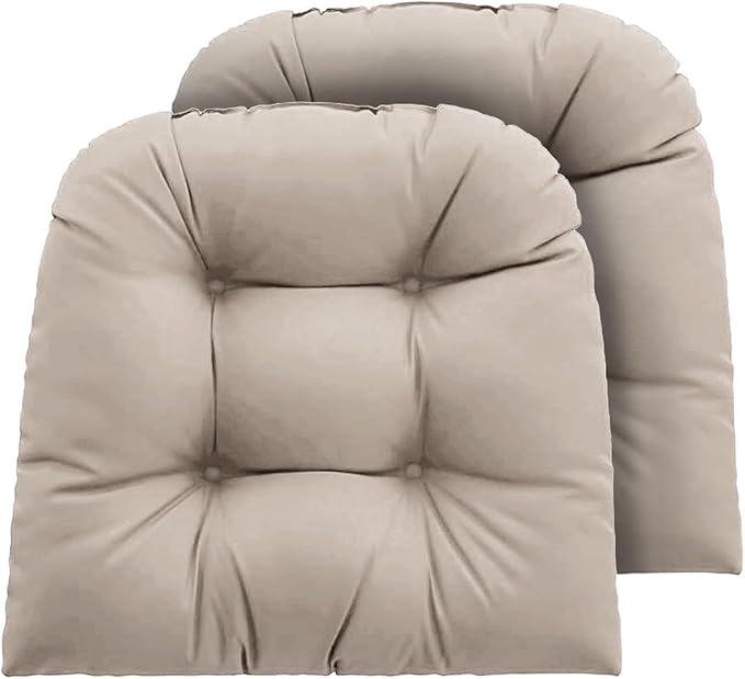 Outdoor Chair Cushions Set of 2, 22x22x4 Inch Seat Pads with Ties for Patio Wicker Chairs Garden Dining Chair, Indoor Outside Use, Fade-Resistant & Waterproof, Taupe