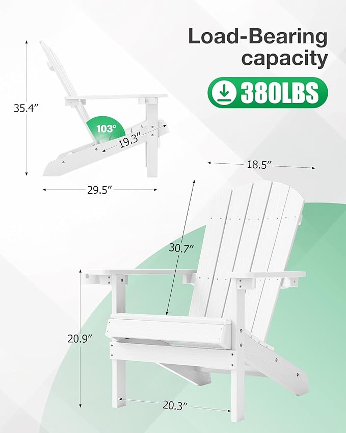 YEFU Adirondack Chairs Set of 6: Outdoor Chair HIPS Plastic Adirondack Chairs - Patio Chairs with Wood Texture - Lawn Fire Pit Deck Porch Garden Chairs for Adults(White)