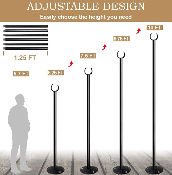 10ft String Light Poles for Outdoors, Outside Light Poles for Hard Ground Surface, Backyard, Patio, Outdoor Lighting, Matte Black, 1 Pack