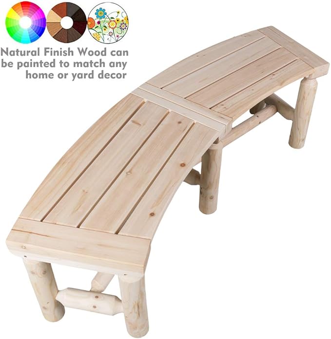 Curved Fire Pit Bench - Solid Wood Backless Outdoor Seat for Patio, Garden, Deck & Tree Surround, Rustic Log Style Circular Seating 40"-55" W×14" D×16.5" H, Natural Finish