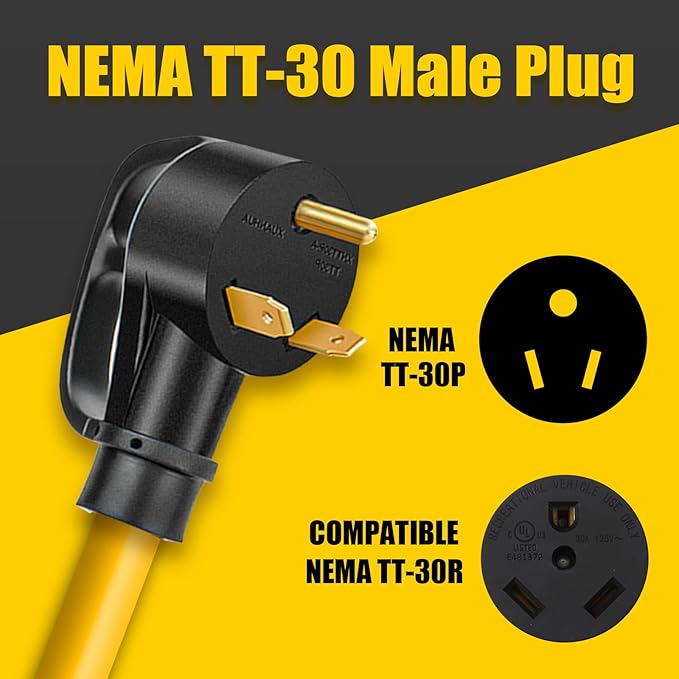 NEMA TT-30P to 4X 5-20R/5-15R&TT-30R Generator Adapter Extension Cord, 3 Prong 30 Amp to 110V,Twist Locking to 15 Amp/20 Amp Household Outlet, 125V 3750 Watts, ETL Listed (10FT)