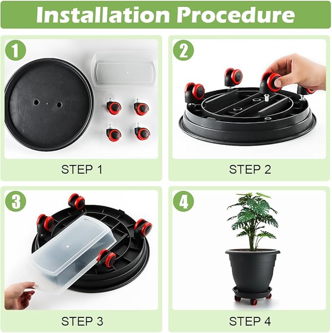 RooTrimmer 3 Pack 16 Inch Large Plant Pots with Rolling Saucers & Drainage Holes,Heavy Duty Plastic Planters for Indoor Outdoor Plants,Large Flower Pots with Wheels for Tall Plants(Black)