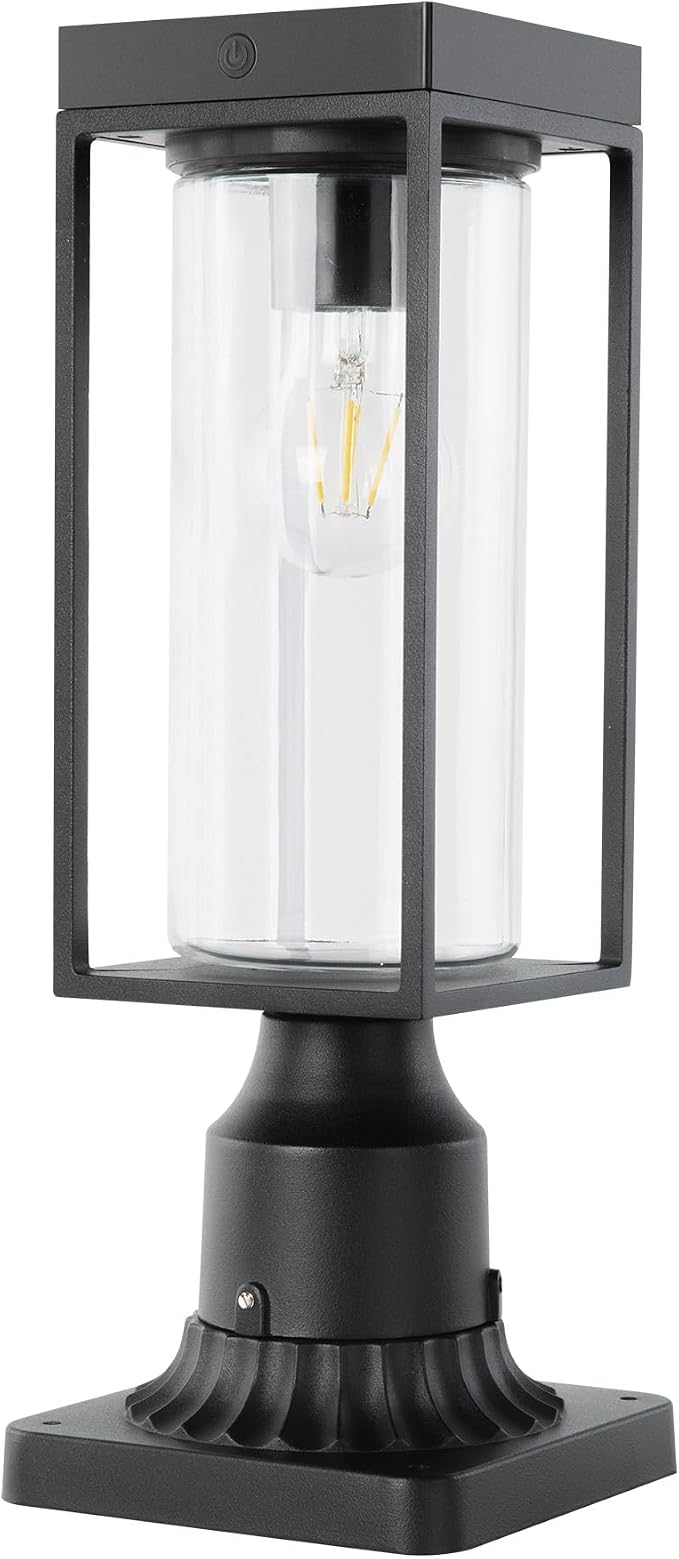LUTEC Solar Post Light, Dusk to Dawn Aluminium Lamp Post Light Fixture with Pier Mount Base, Exterior Black Fence Lights Outdoor Waterproof for Garden Yard Patio Pole Mount