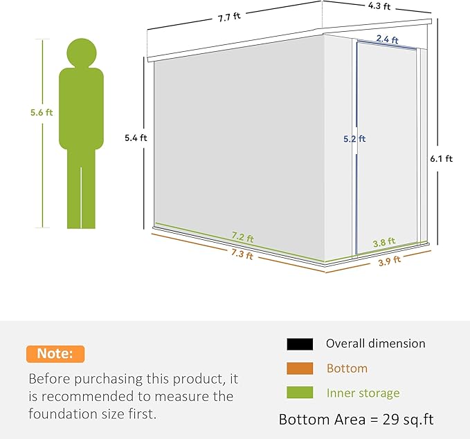 Outsunny 4' x 7.7' Metal Outdoor Storage Shed, Lean to Storage Shed, Garden Tool Storage House with Lockable Door and 2 Air Vents for Backyard, Patio, Lawn, Dark Gray