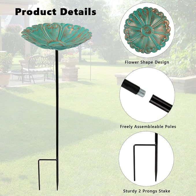 DREAMSOUL Flower Bird Bath with Metal Stake, Small Bird Baths for Outdoors Birdbath Set for Bird Lovers Garden Decoration (4 PCS)