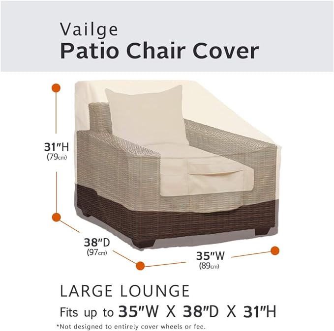 Vailge Patio Chair Covers, Lounge Deep Seat Cover, Heavy Duty and Waterproof Outdoor Lawn Patio Furniture Covers (Large, Beige & Brown)