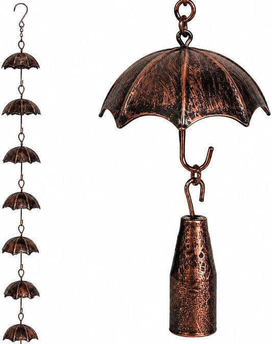 Umbrella Rain Chain, 102 Inch Metal Rain Chains for Gutters Downspouts Outside, Decorative Copper Finish Gutter Downspout Replacement, Outdoor Hanging Rainwater Chain for Porch Patio Garden Yard