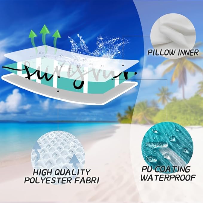 DFXSZ Outdoor Pillow Covers 20x20 Inch Set of 2 Hello Sunshine Decor Blue Green Waterproof Throw Pillow Covers Summer Outdoor Waterproof Pillow covers Decor for Patio Funiture Garden Sofa Couch 020D20