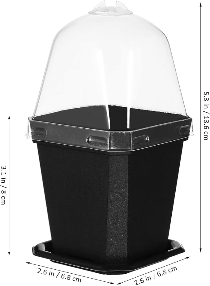 LIOOBO Black Plant Nursery Pots: 5Pcs Seeding Starter Pots, 3 Square Nursery Pot with Humidity Dome, Plastic Plant Container for Garden Vegetable Flower Germination