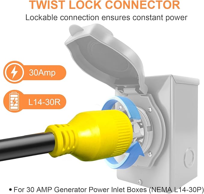 NEMA 14-50P to L14-30R Generator Transfer Switch Adapter Cord, 240V/120V 50 Amp Male to 30 Amp Female Twist Lock 4 Prong Generator Adapter Cord, STW 10 AWG Heavy Duty ETL Listed