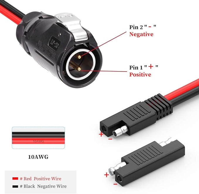 EXTRACTME 10AWG 2 Pin Power Industrial Circular Connector to SAE Adapter Cable, Furion Solar Plug to SAE Connector, Fit for Furrion, Solar Panel Suitcase, Forrest River RV Ports