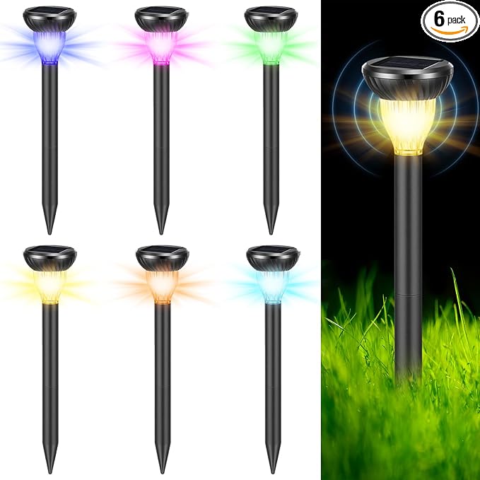 6 Pack Solar Ultrasonic Animal Repellent with RGB Color-Changing Lights, 360° Sonic Pest Deterrent for Outdoor Lawn & Garden, Solar Powered Mole, Gopher & Snake Repellent Stakes