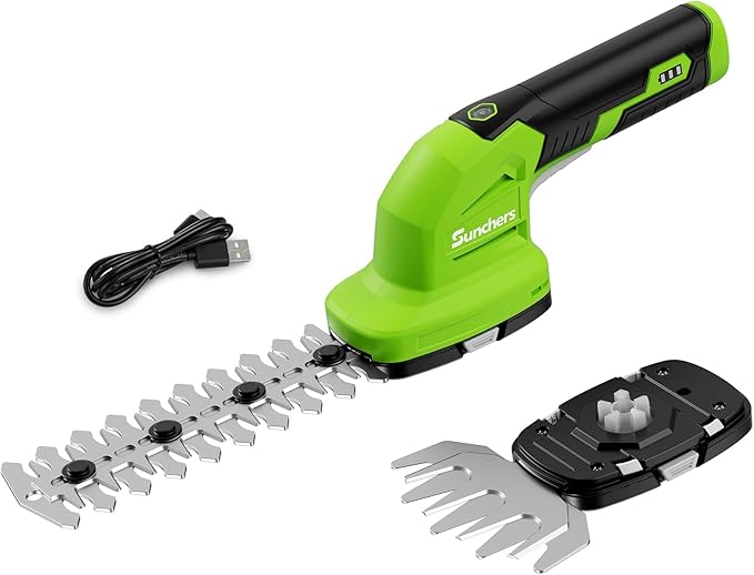 2 in 1 Hedge Trimmer Cordless, 7.2V Electric Grass Cutter Hedge Shears, Handheld Shrub Bush Trimmer, Lightweight Grass Shears, Rechargeable Yard Tool Battery and Type-C Cable, Gifts for Father Day Dad