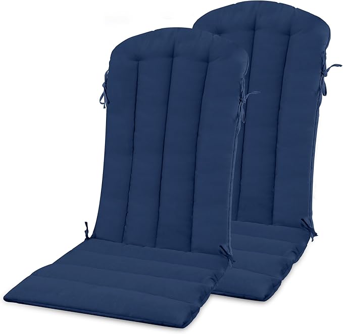 YEFU Adirondack Chair Cushion, Thin Rocking Chair Cushions with Straps Set of 2, Folding Patio Chair Pad for Indoor and Outdoor, 19.7x18.9x1.5 Inch, Navy
