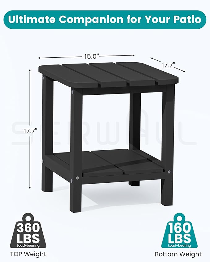 SERWALL Double Adirondack Side Set of 6, Table Rectangular End Table, Black