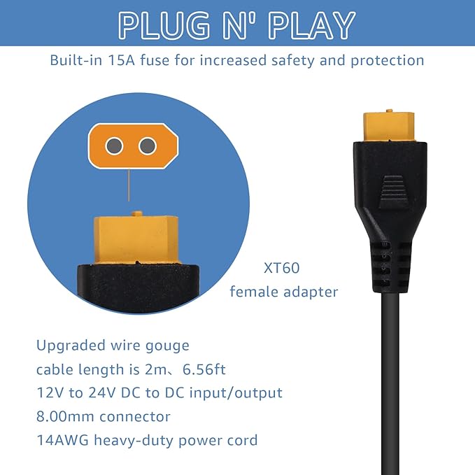Portable12V/24V car Charger Suitable for Ecoflow Delta/River, Bluetti EB55, Anker 757/767 and XT60 connectors Solar Power Plants, Compatible with Ecoflow Wave 2 Cigarette Lighter Cables