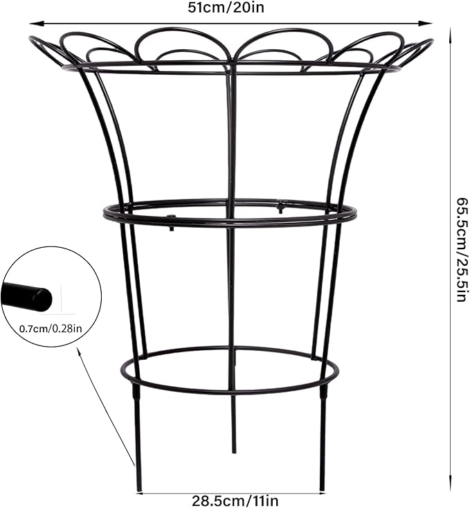 Heavy Duty Peony Cage and Supports - 26" Cast Iron Plant Support for Outdoor Plants, Perfect for Roses and Climbing Vines, Durable Rust-Resistant Design, Quick Assembly Flower Ring Stakes