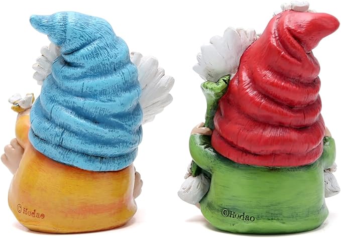 Hodao 2PCS Spring Flower Gnome Figurines Decorations - Resin Summer Gnomes Plush Decor for Indoor Garden Office, Cute Floral Gnome Ornaments Gift for Housewarming, Birthday, Holiday