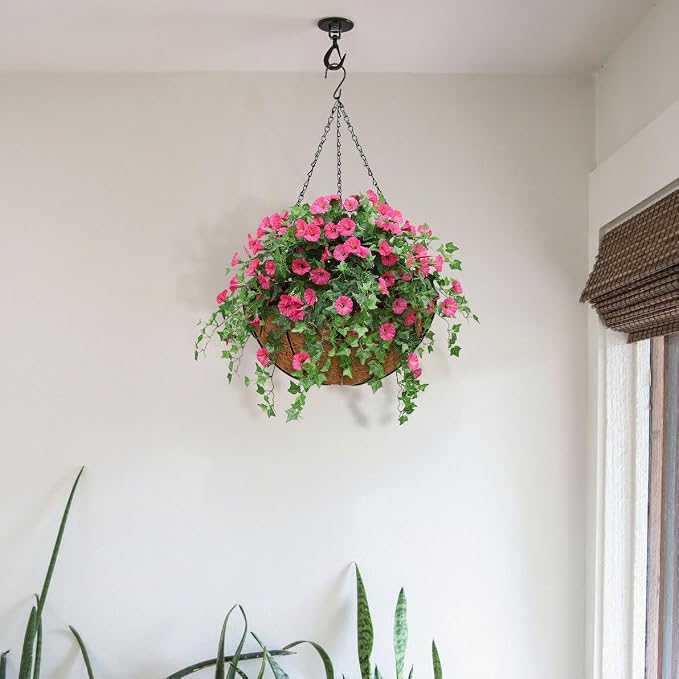 14 inch Metal Hanging Baskets for Plants Outdoor, 4 Pack Metal Wire Hanging Basket Planter with Coco Liner Flower Pots for Indoor Outdoor Garden Porch Patio, Heart-Shaped