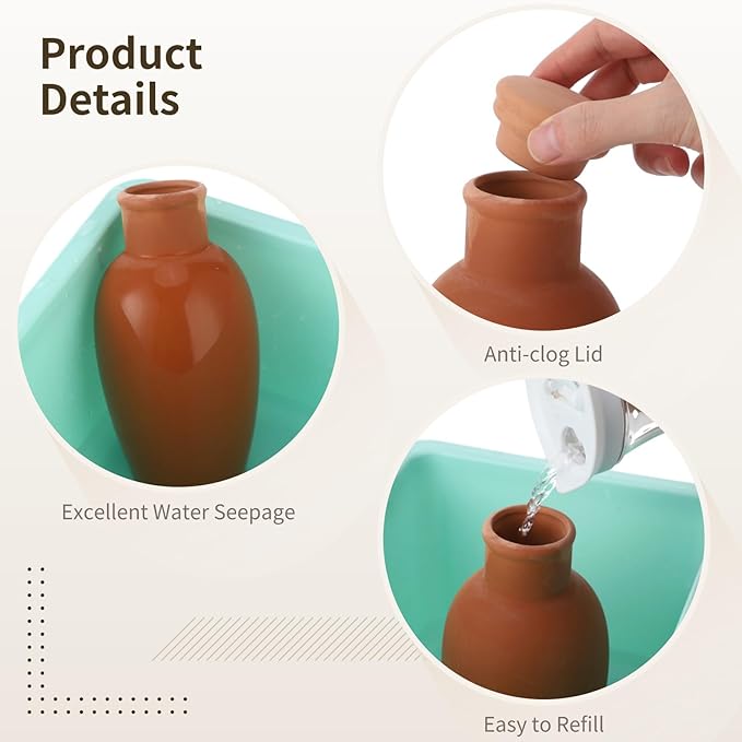 4 Pcs Terracotta Watering Pots, 15 Oz Olla Self Watering Pots, Planter Insert Self Drip Irrigation Terracotta Globes for Indoor Outdoor Garden Plant, Balcony, Automatic Drip Irrigation System