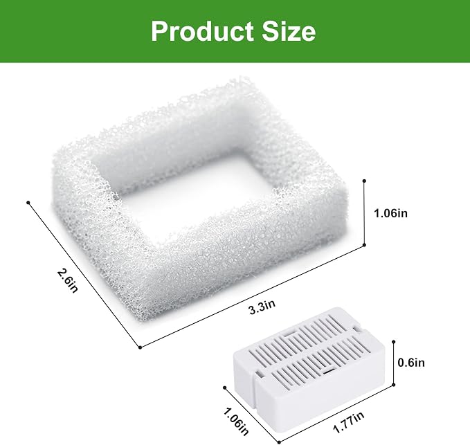 Replacement Carbon Filters for Cepheus 360 Oasisic Ceramic Pet Fountain/iPettie Cupcake/Wonder Creature Aurora and Cup Cake Pet Fountain Including 8 Carbon Filters +2 Foam Filters (10 Pack)