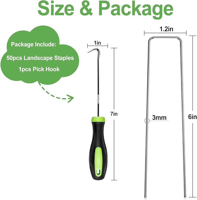 Landscape Staples 6 Inch 50Pcs Garden Stakes, Galvanized Lawn Pins Spray Coating Yard Ground Spikes, U-Type Staples for Weed Barrier Anchoring Outdoor Tents Hoses