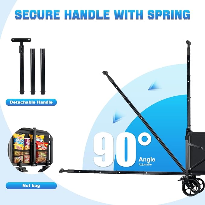 Collapsible Wagon Cart Foldable with Wheels - Heavy Duty 360LBS Portable Folding Utility Shopping Cart with 360° Swivel Brakes Wheels & Cup Holders for Outdoor Camping Beach Grocery Garden