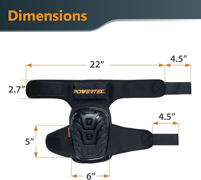 POWERTEC Safety Knee Pads for Men and Women Knee Support with Adjustable Thigh Straps Heavy Duty Shell Soft Foam and Thick Gel Cushion for Work, Construction, Flooring, Roofing (71879V)
