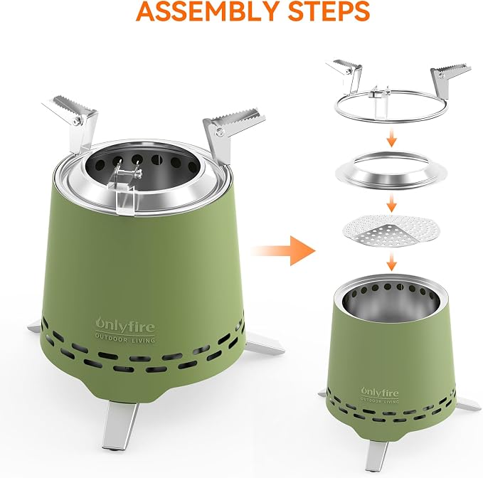 2 in 1 Portable Fire Pit with Pot Bracket & Carry Bag, Camping Stove Smokeless Fireplace for Patio Backyard RV Tailgating, Stainless Steel, Green 9", #FP047