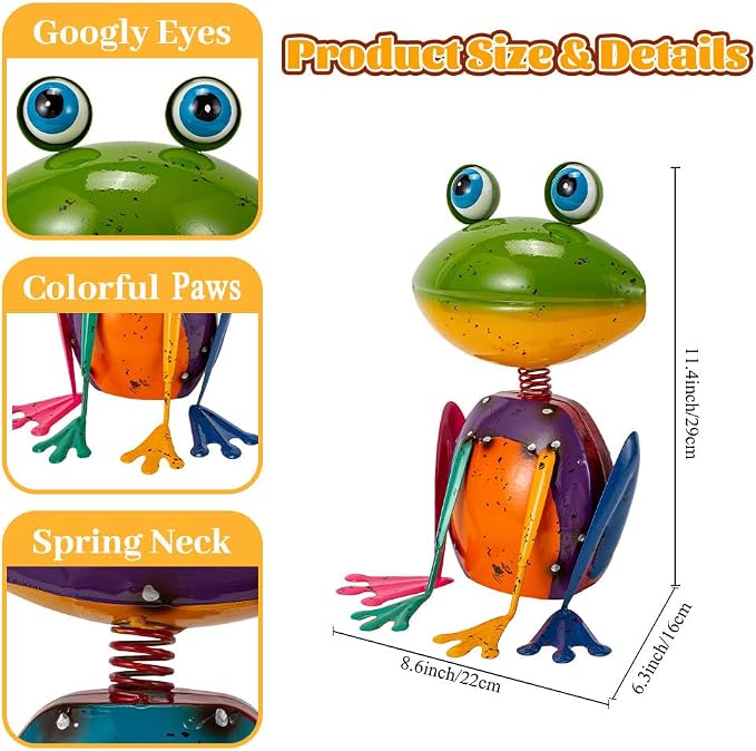 Frog Garden Decor Metal Yard Art | Rustproof Garden Statues Outdoor Figurines for Patio Porch Lawn Gardening Gifts