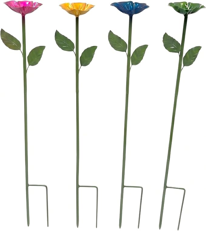 Bee Watering Station for Garden,Metal Bee Bath with Flower Design,Colorful Pollinator Watering Station,4-Pack