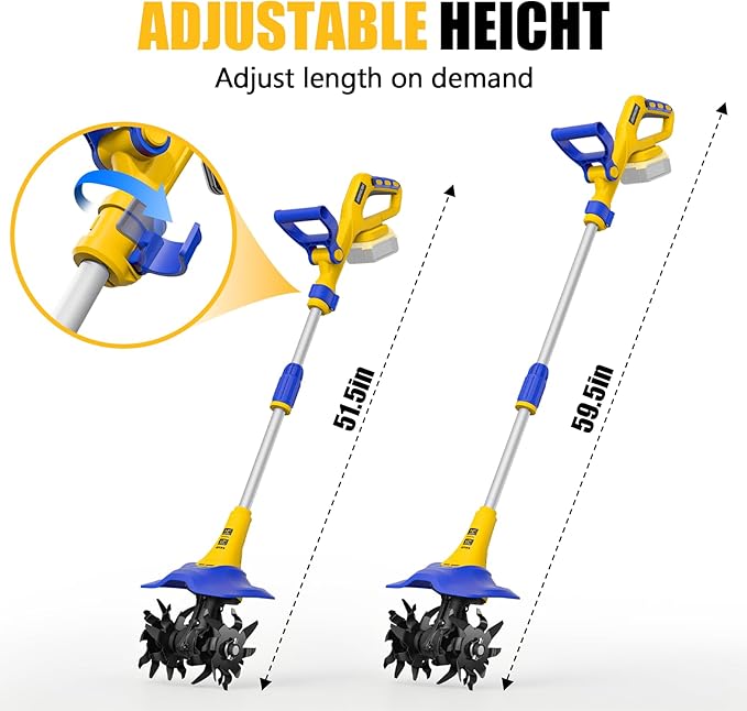 Electric Tiller for Gardening Compatible with Dewalt 20V Battery(Tool Only),330RPM Garden Tiller with 48 Steel Tines,9'' Tilling Width & 6.5'' Depth Rototillers for Lawn/Soil Cultivation