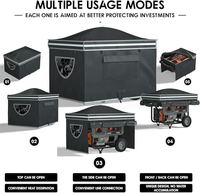 Generator Tent With Bracket, Generator Cover Whlie Running, 32X24X24 inches, Roof Design Without Water Accumulation, 1680D Marine Canvas Production+Heavy-Duty Stainless Steel Bracket, Black