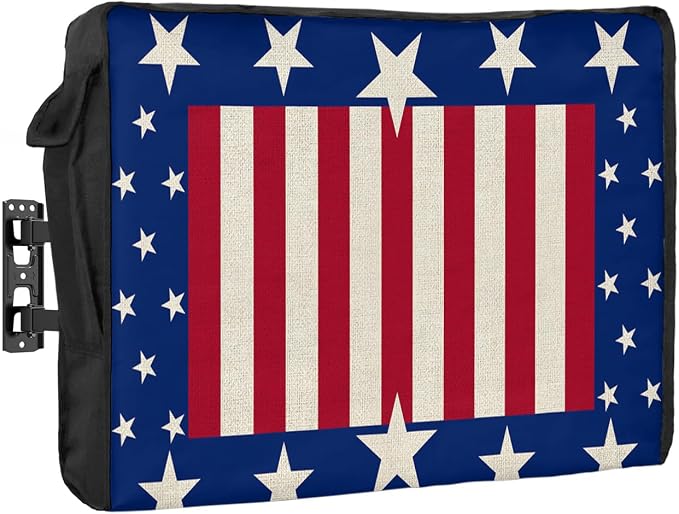 T&H XHome Outdoor TV Cover - USA Flag 4th of July Stars Blue White Red Stripe Retro Waterproof and Weatherproof 80"-85" LCD Movable Shield TV Display Screen Protector Outside Television Covers