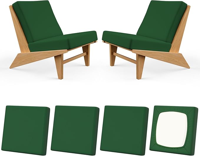 4Pcs Patio Stretch Cushion Covers, Outdoor Couch & Sofa Replacement Slipcovers for Patio Furniture Cushion Covers, Washable Reusable Furniture Protector, Square Large, Dark Green