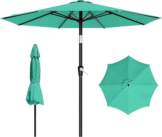 AreShark 9 FT Patio Umbrella for Outdoor, Outdoor Table Umbrella with Push Button Tilt and Crank, Outdoor Patio Umbrellas with 8 Sturdy Ribs for Market, Garden, Pool (Peacock Blue)