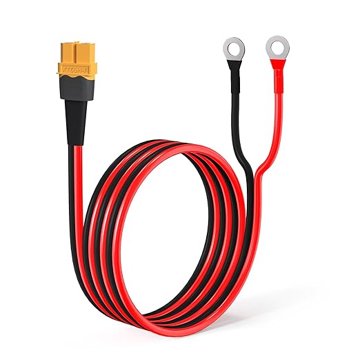 ELFCULB XT60 to O Ring Terminal Cable, 10AWG XT60 Female to O Ring Connector Cable with Tinned Pure Wire for RC Battery Solar Portable Power Power Station and Solar Panel(5FT)