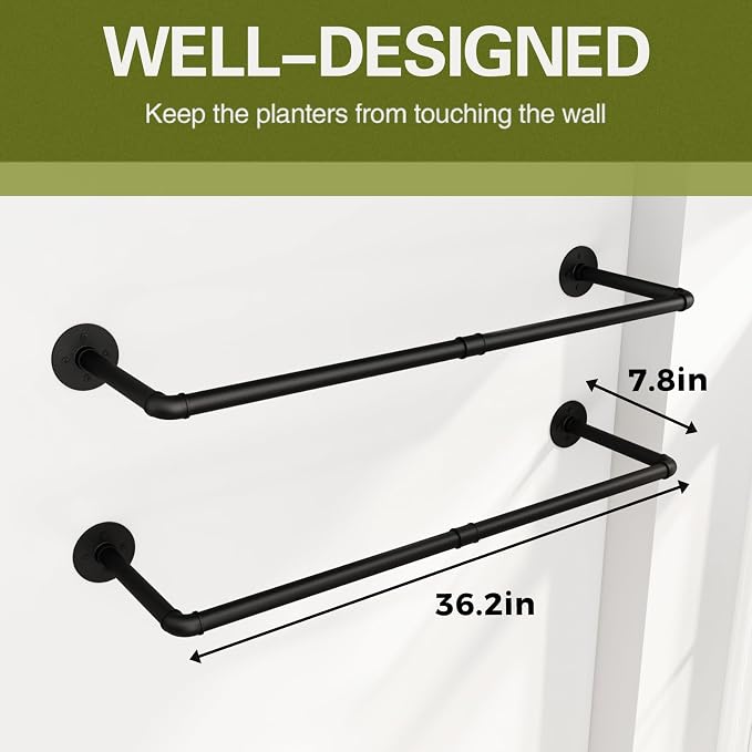 Galood 2Pc Hanging Planters for Indoor Plants Plant Hanger Indoor Hanging Plant Holder Black Metal Rod(Pot/Chain/Plant not Included