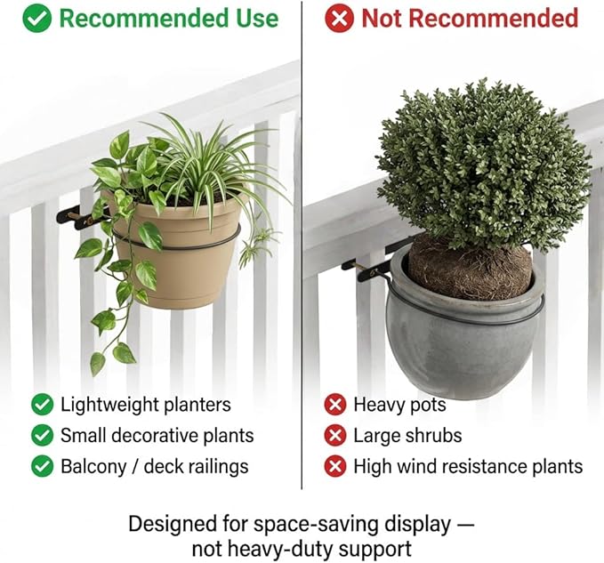Hanging Flower Pots Holder, Deck Railing Plant Container Holder for Round Pot Planters (8") Hanging Bucket Flower Pot Holder for Patio Balcony Outdoor Plants 2 Pack
