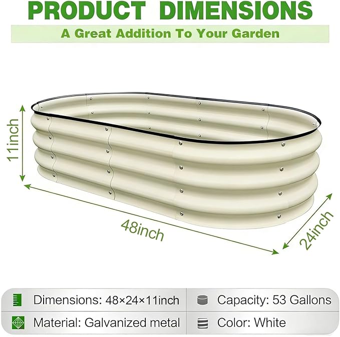GrowHaus 4x2x1ft Galvanized Raised Garden Bed, Planter Boxes Outdoor Metal Garden Beds for Planting Vegetables Flowers Herbs Milk White 2 Pack