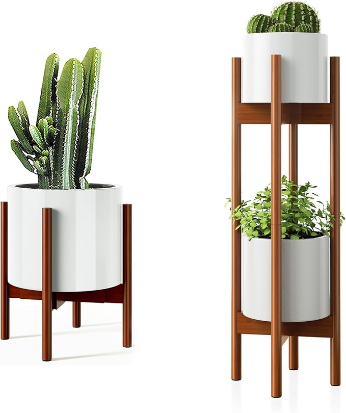 MUDEELA Plant Stand Dark Brown 1 Pack and Plant Stand Dark Brown 2 Pack or 2 Tier